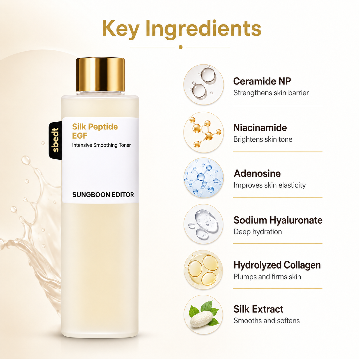 Sungboon Editor Silk Peptide EGF Intensive Smoothing Toner 300ml hydrating face toner for dry and textured skin