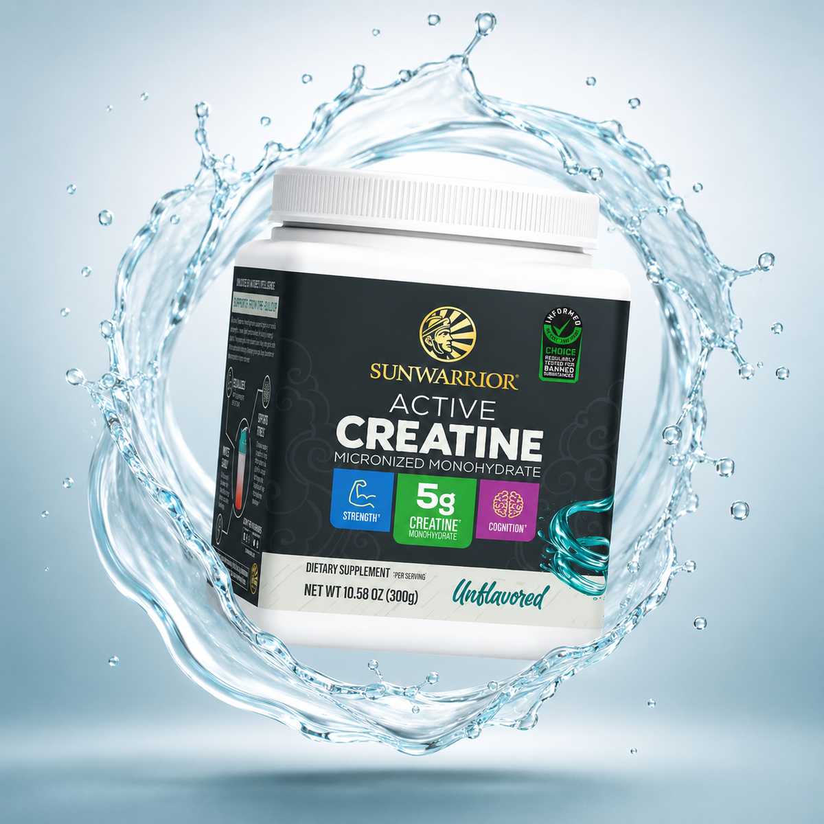 Sunwarrior Active Creatine Micronized Monohydrate Unflavored 300g dietary supplement powder for muscle strength support