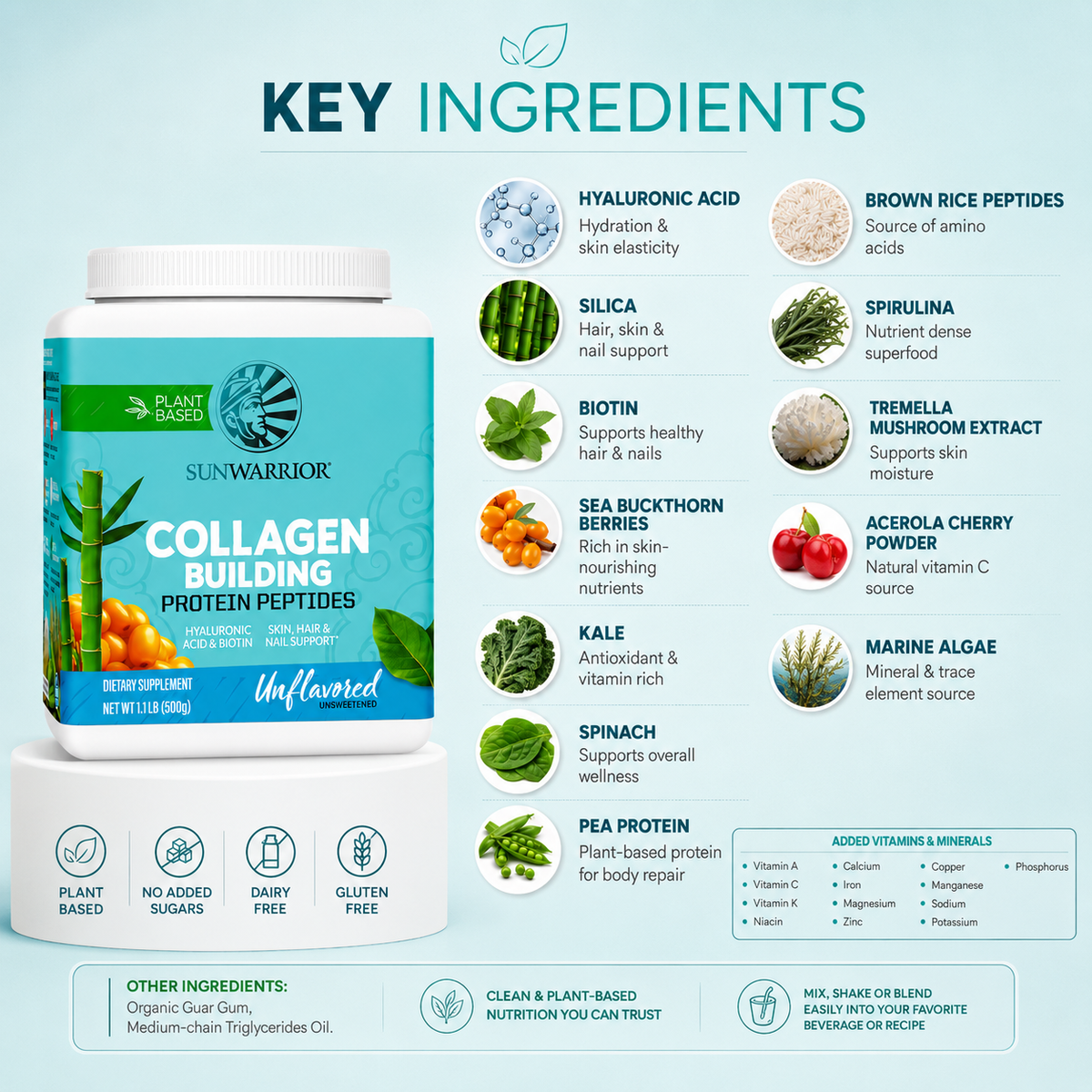 Sunwarrior Collagen Building Protein Peptides 500g dietary supplement powder for plant-based skin, hair and nail support