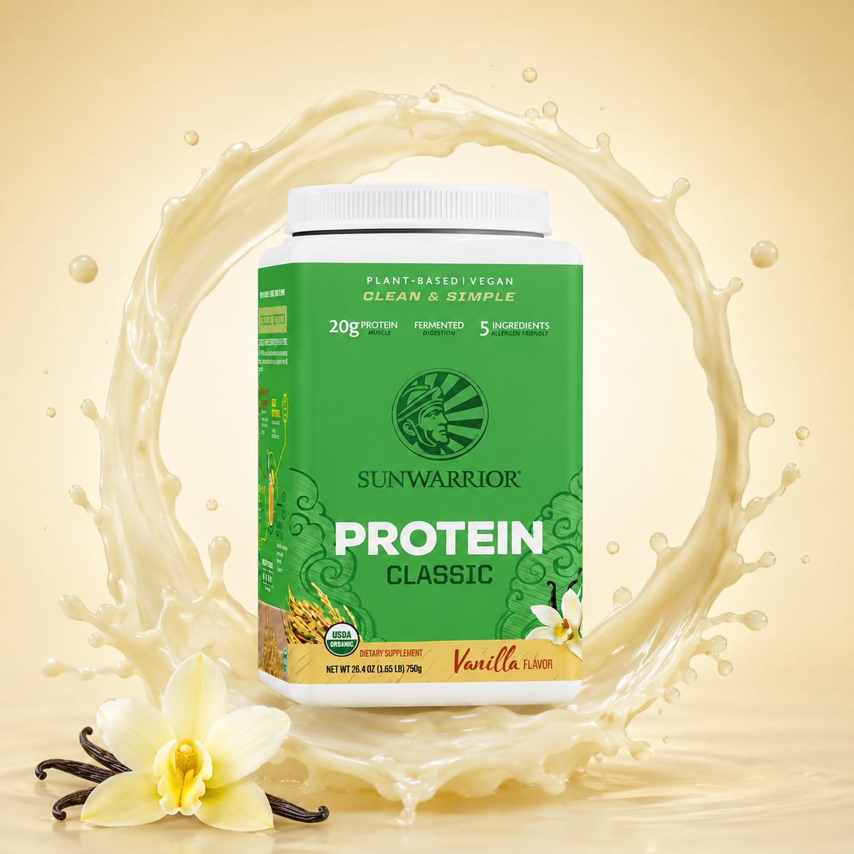 Sunwarrior Protein Classic Vanilla Flavor 750g plant-based protein powder for muscle support