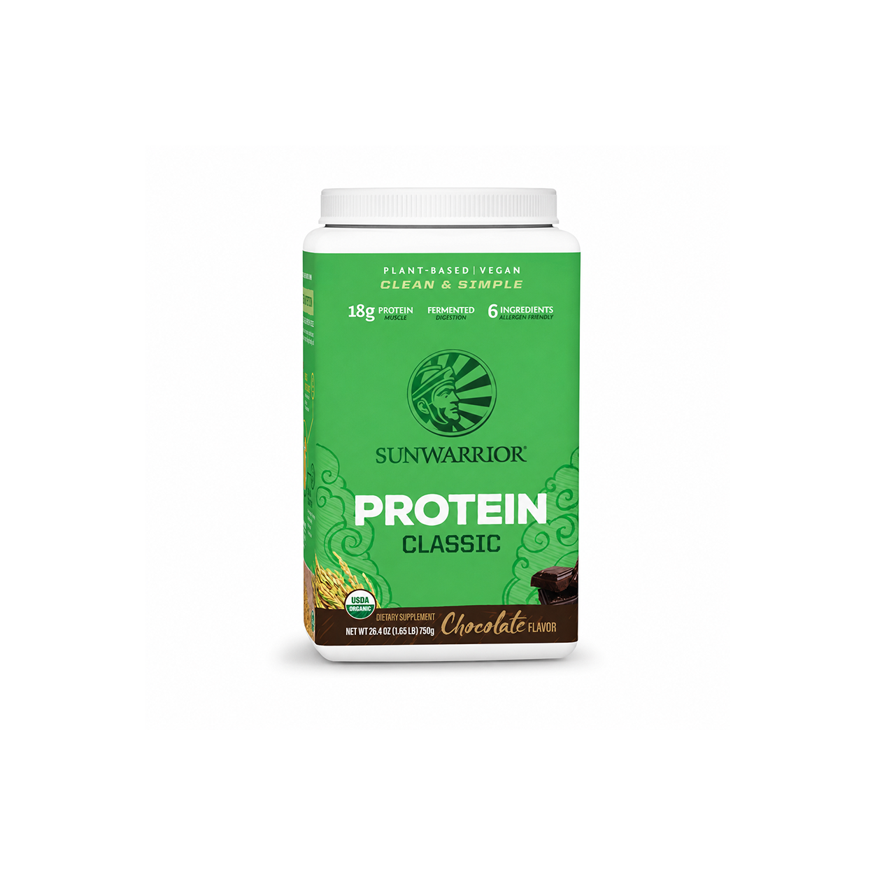 Sunwarrior Protein Classic Chocolate Flavor 750g plant-based protein powder for muscle support