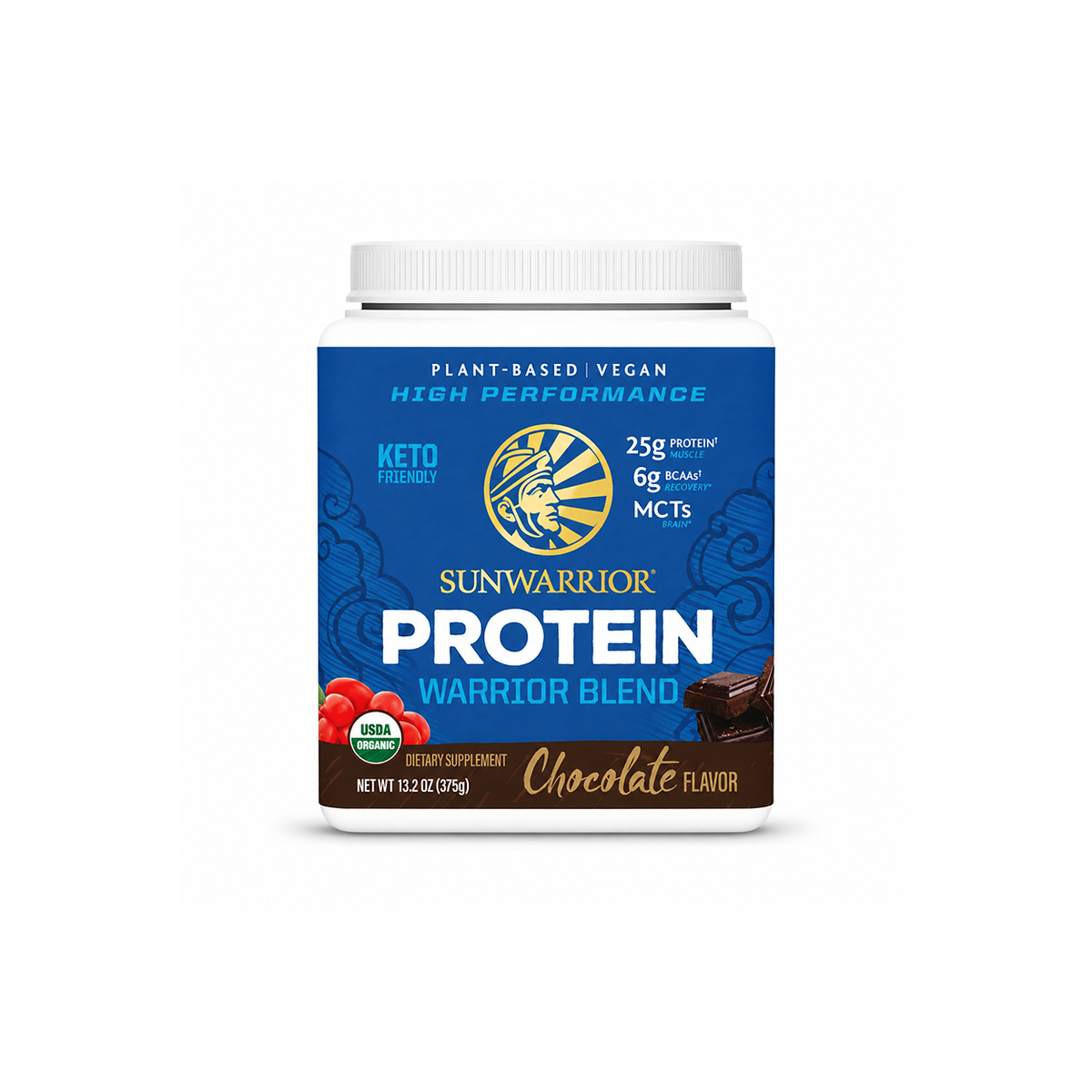 Sunwarrior Protein Warrior Blend Chocolate Flavor plant-based vegan protein powder 375g for muscle support