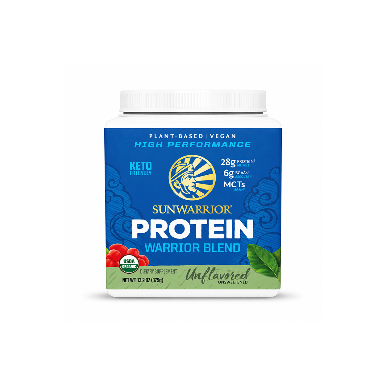 Sunwarrior Protein Warrior Blend Unflavored Unsweetened plant-based protein powder 375g for daily protein and muscle support