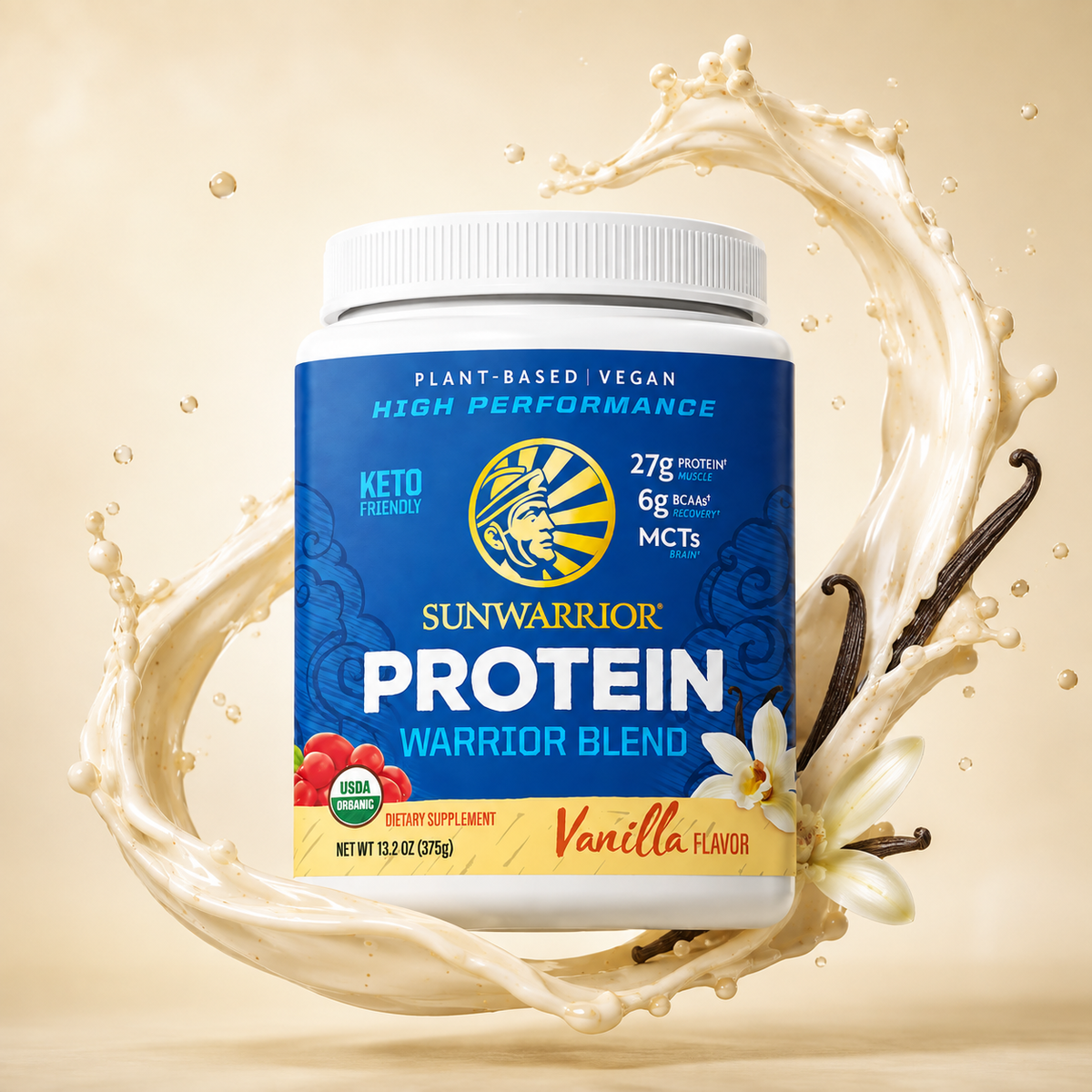 Sunwarrior Protein Warrior Blend Vanilla Flavor plant-based protein powder 375g for muscle support