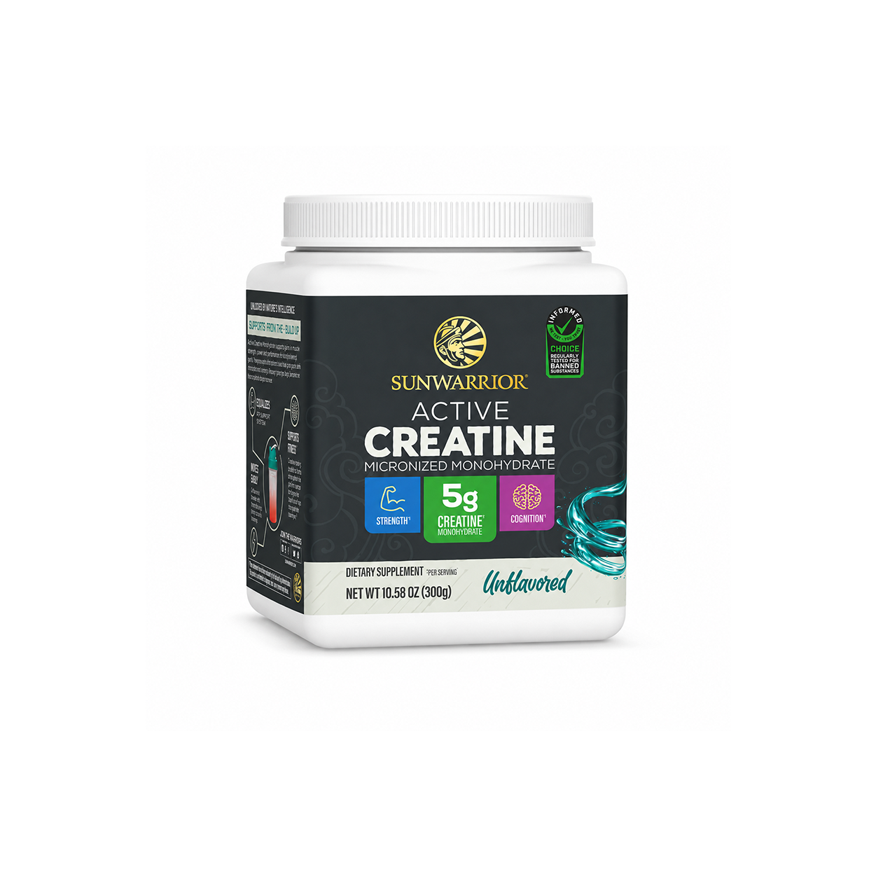 Sunwarrior Active Creatine Micronized Monohydrate Unflavored 300g dietary supplement powder for muscle strength support