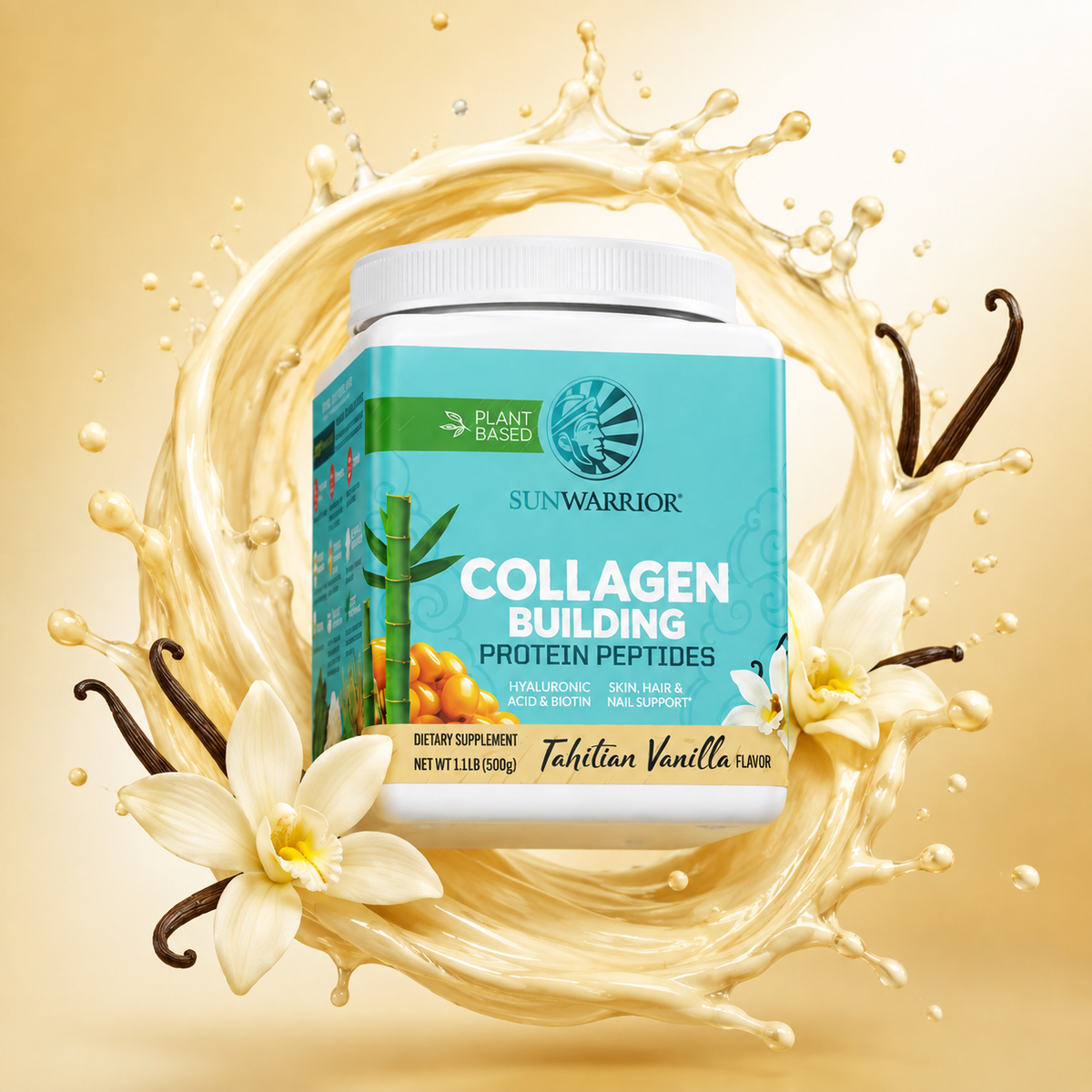 Sunwarrior Collagen Building Protein Peptides Tahitian Vanilla Flavor 500g plant-based protein powder for skin hair and nails