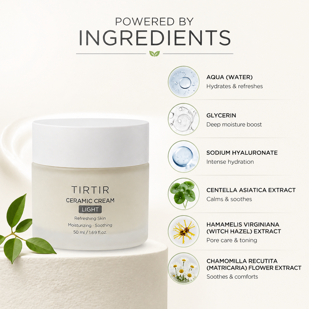 TIRTIR Ceramic Cream Light 50ml face moisturizer jar for hydrating and soothing sensitive skin