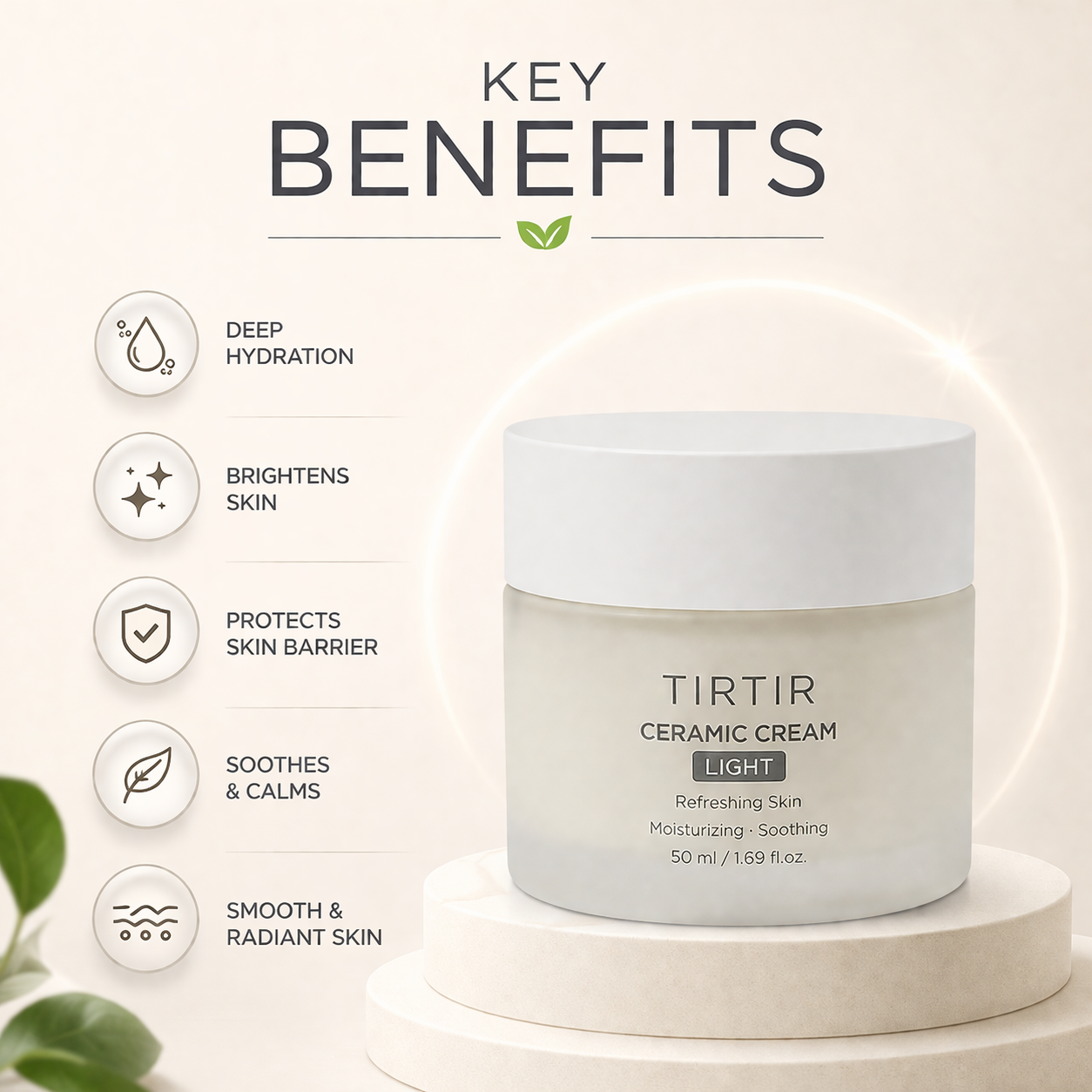 TIRTIR Ceramic Cream Light 50ml face moisturizer jar for hydrating and soothing sensitive skin