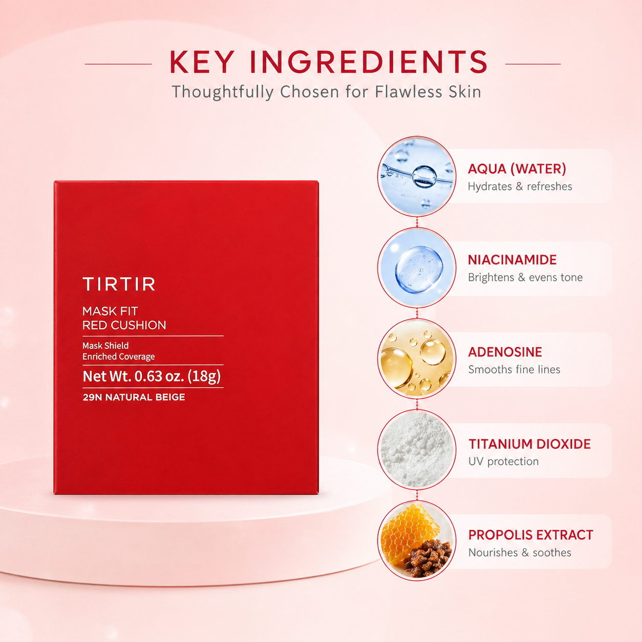 TIRTIR Mask Fit Red Cushion 29N Natural Beige cushion foundation 18g box with full coverage finish for smooth even skin tone