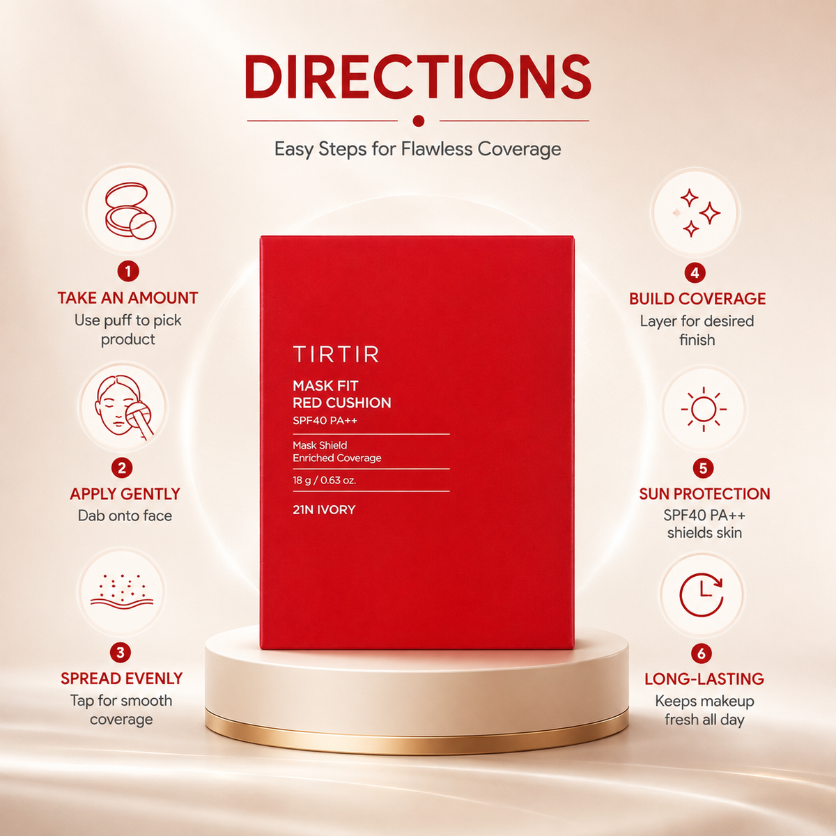 TIRTIR Mask Fit Red Cushion SPF40 PA++ 21N Ivory 18g cushion foundation with enriched coverage and UV protection