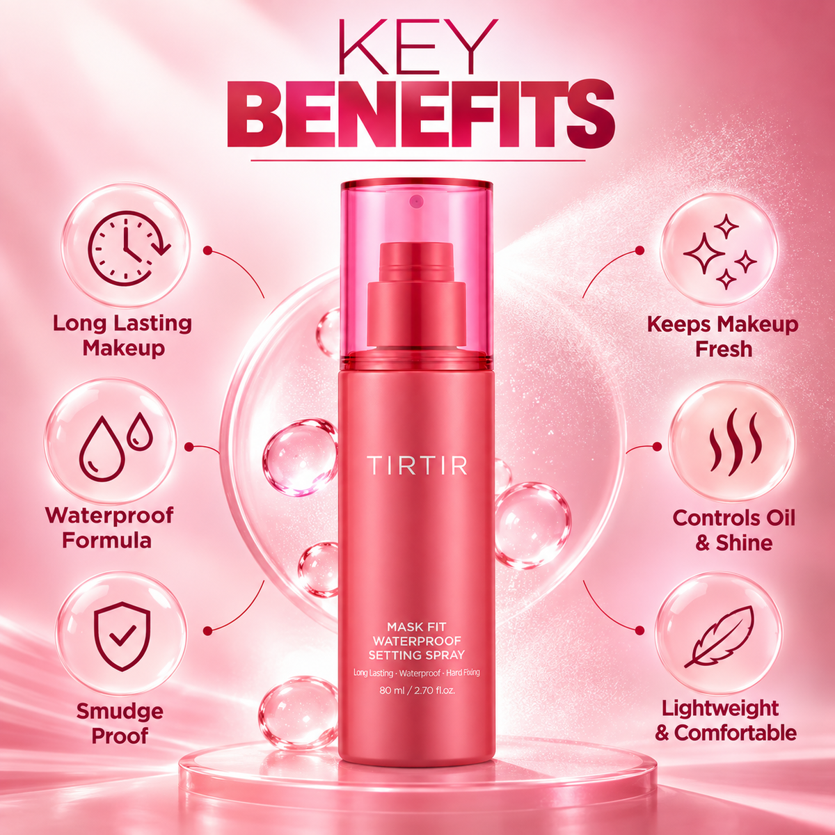 TIRTIR Mask Fit Waterproof Setting Spray 80ml for long-lasting, waterproof makeup setting and hard-fixing finish