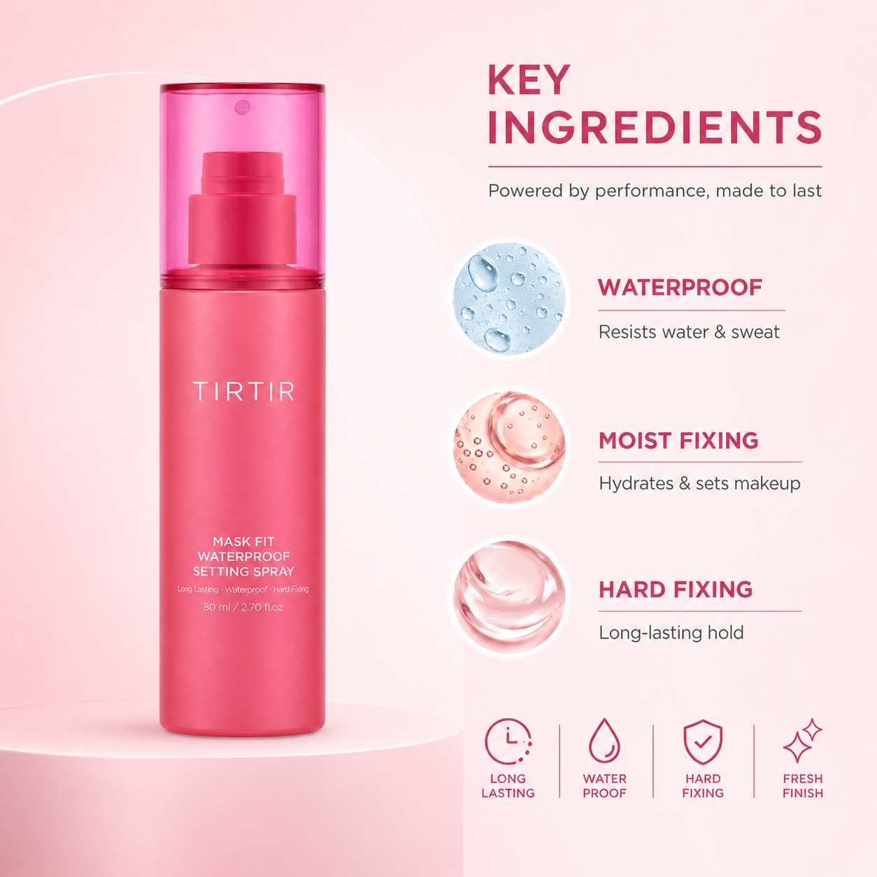 TIRTIR Mask Fit Waterproof Setting Spray 80ml makeup setting spray bottle with long-lasting sweat-resistant finish