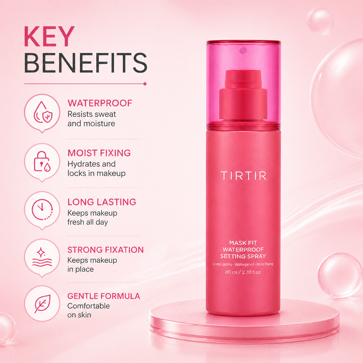 TIRTIR Mask Fit Waterproof Setting Spray 80ml makeup setting spray bottle with long-lasting sweat-resistant finish