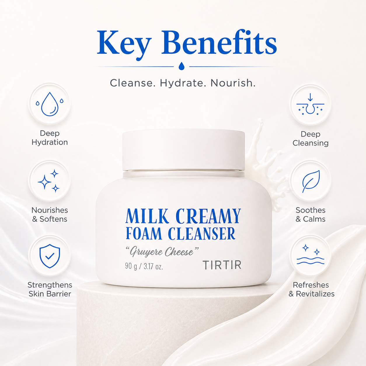 TIRTIR Milk Creamy Foam Cleanser Gruyere Cheese 90g cream to foam facial cleanser for deep cleansing and hydration