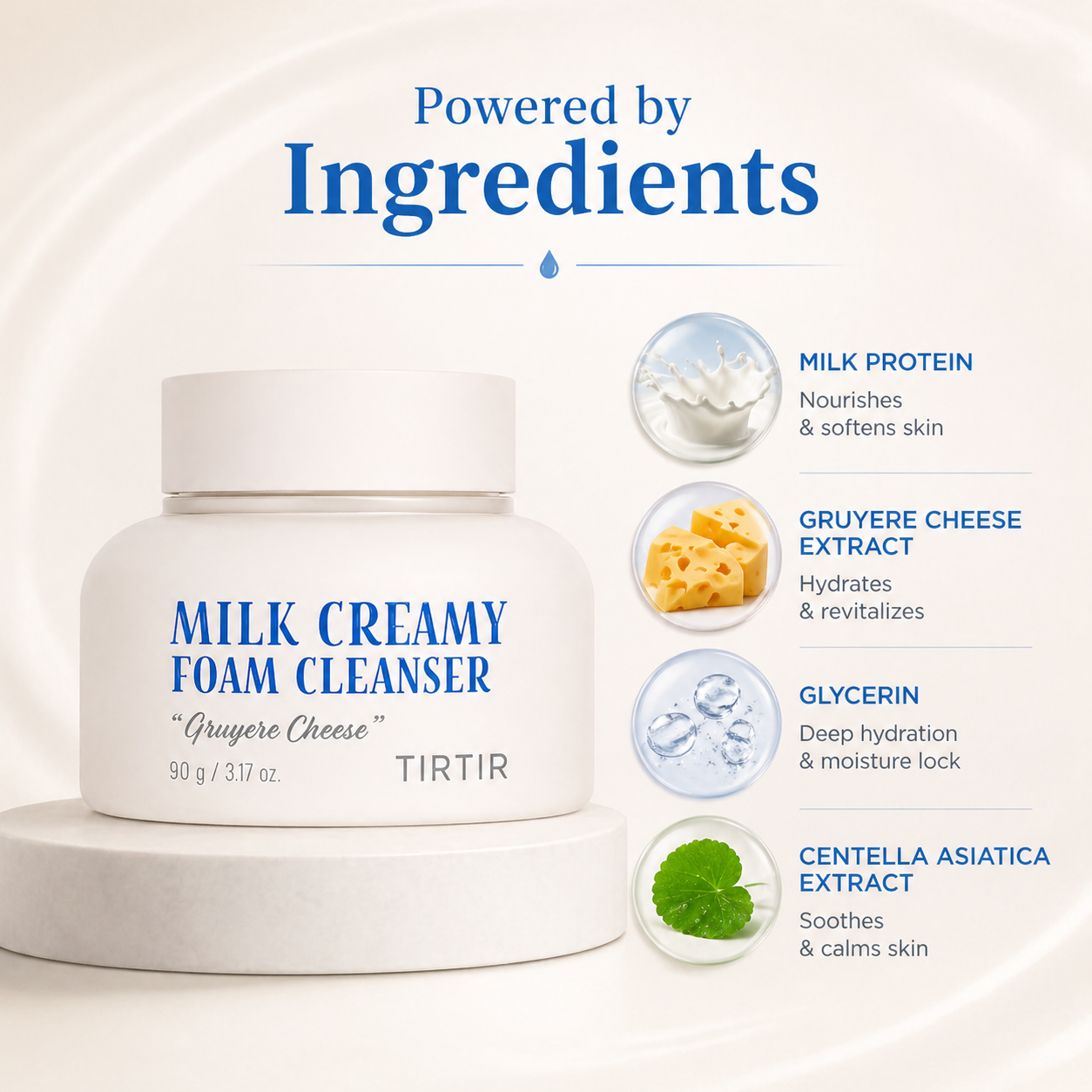 TIRTIR Milk Creamy Foam Cleanser Gruyere Cheese 90g cream to foam facial cleanser for deep cleansing and hydration
