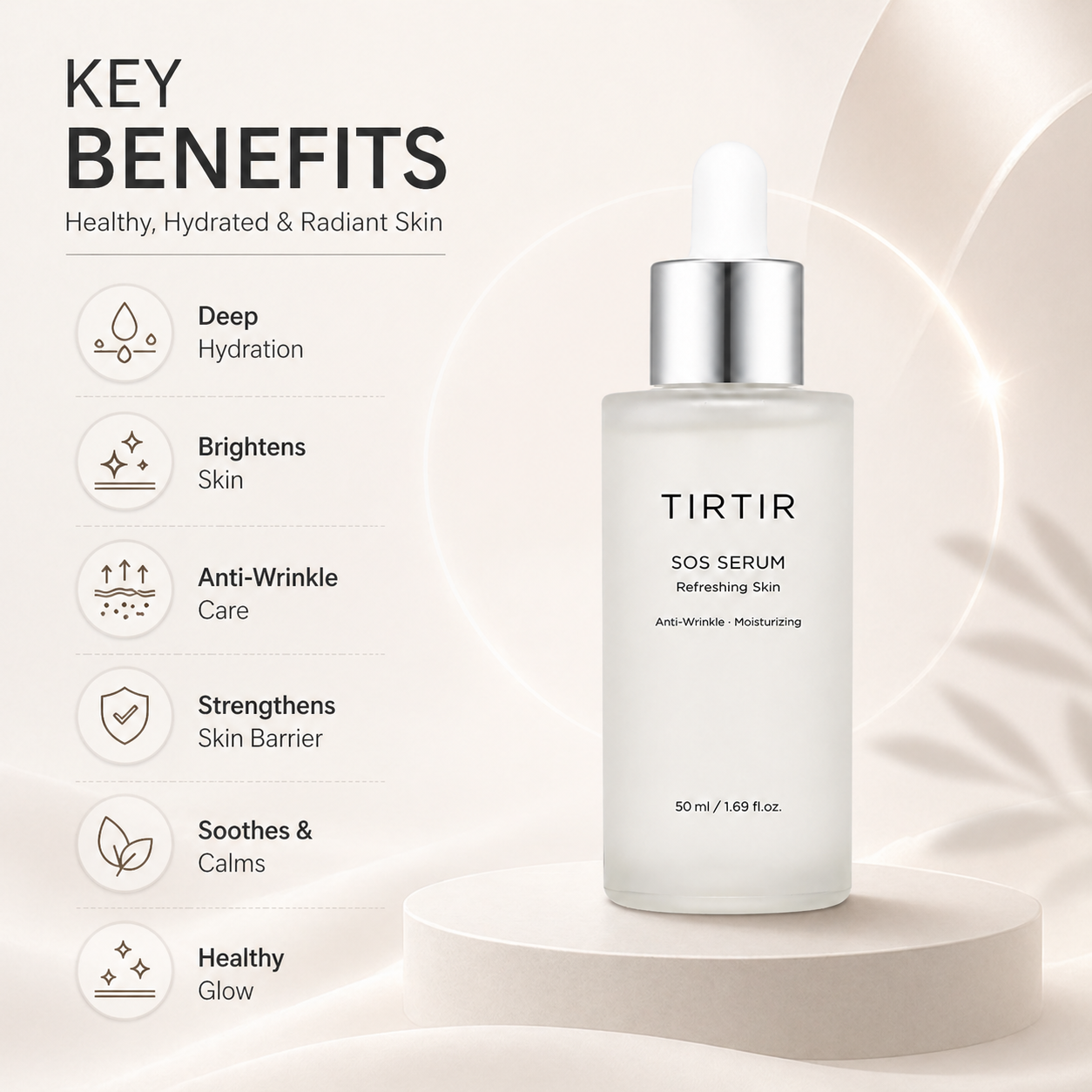 TIRTIR SOS Serum Refreshing Skin 50ml hydrating face serum bottle for deep moisture and soothing dry, sensitive skin