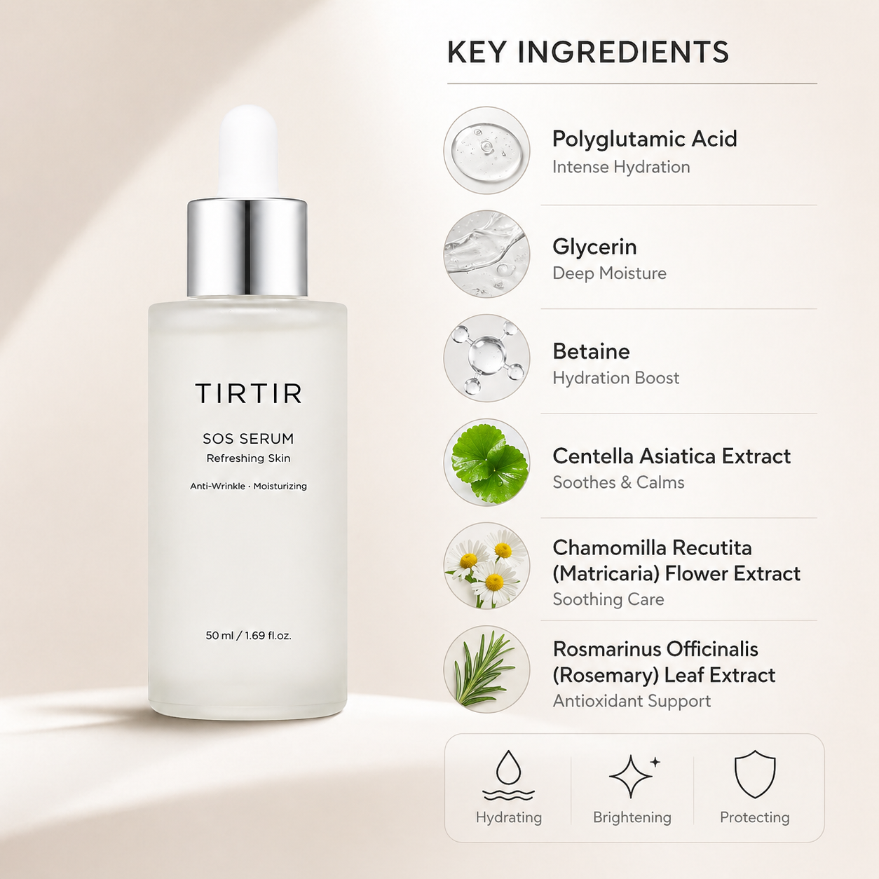TIRTIR SOS Serum Refreshing Skin 50ml hydrating face serum bottle for deep moisture and soothing dry, sensitive skin