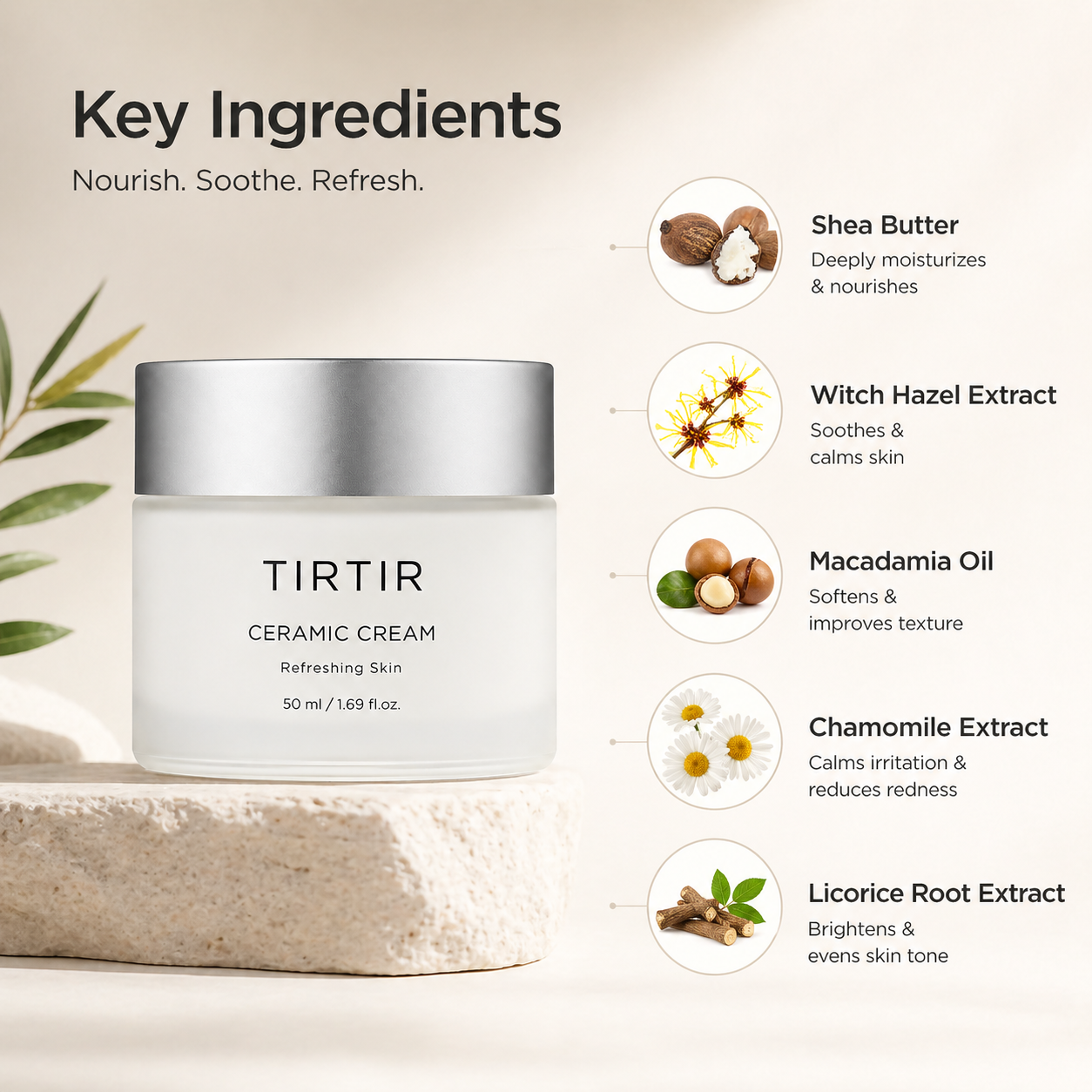 TIRTIR Ceramic Cream Refreshing Skin face moisturizer 50ml jar for deep hydration and skin barrier repair