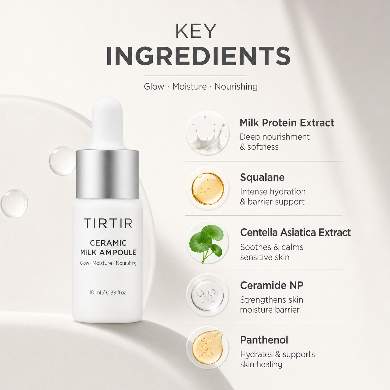 TIRTIR Ceramic Milk Ampoule hydrating face serum 10ml for skin barrier repair and deep moisture nourishment
