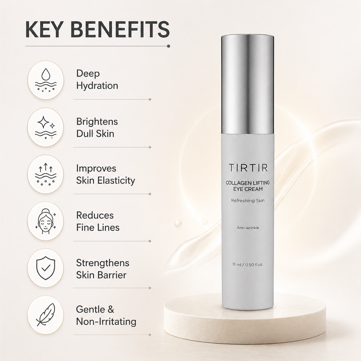 TIRTIR Collagen Lifting Eye Cream 15ml anti-wrinkle eye cream for fine lines and skin elasticity improvement