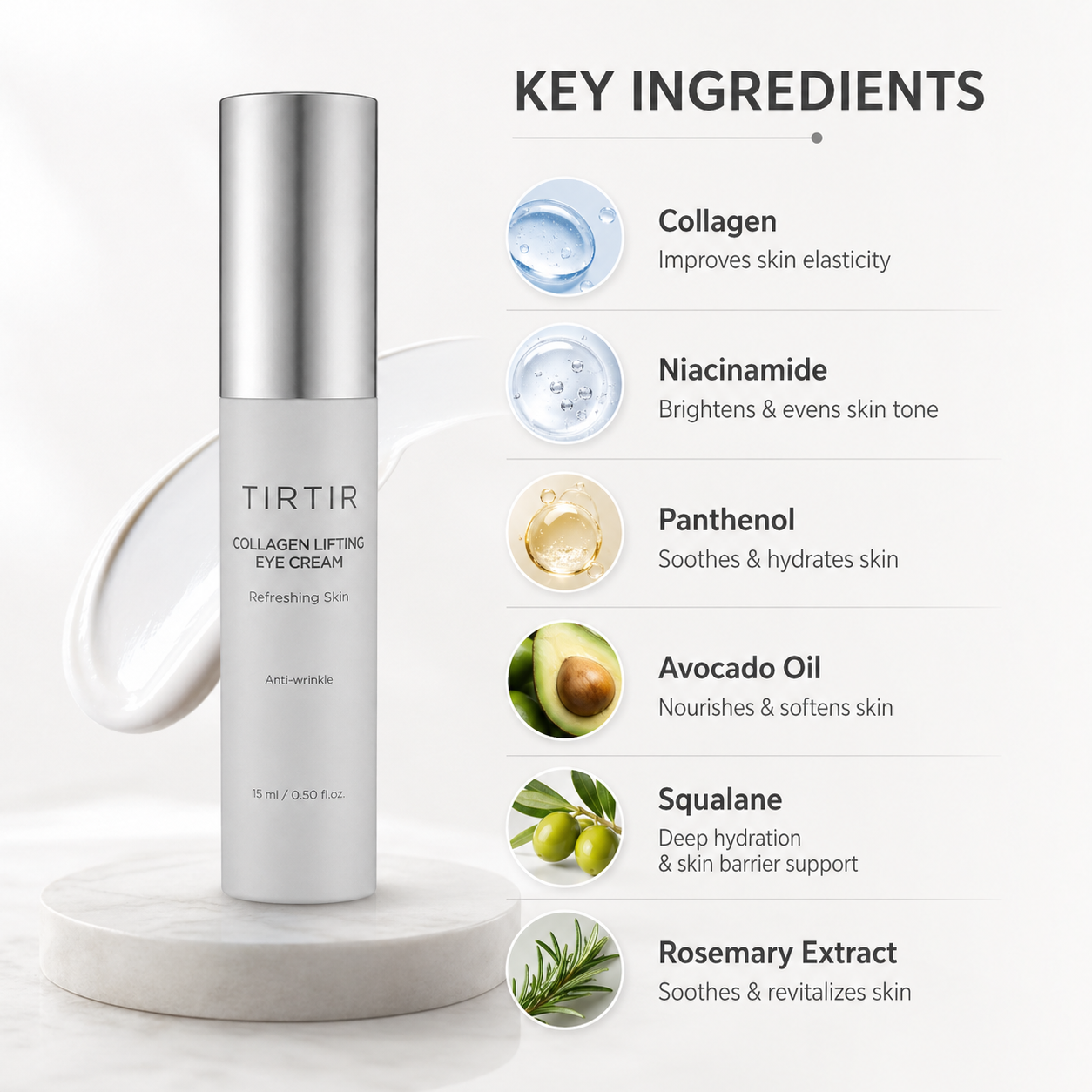 TIRTIR Collagen Lifting Eye Cream 15ml anti-wrinkle eye cream for fine lines and skin elasticity improvement