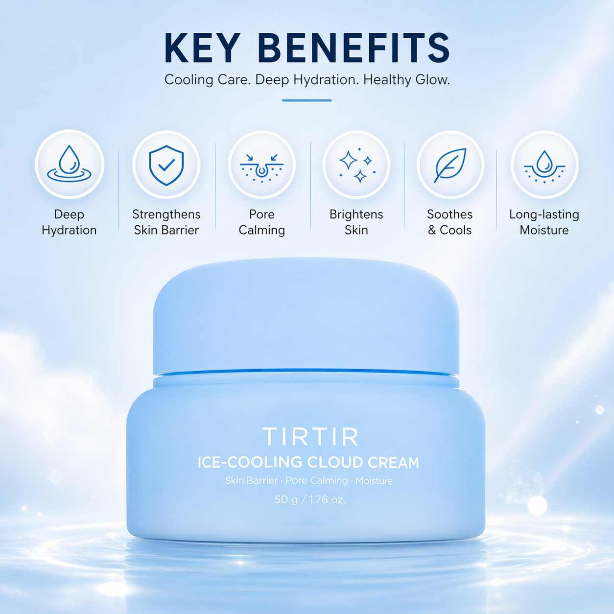 TIRTIR Ice Cooling Cloud Cream 50g cooling face cream for oily skin with pore calming and hydrating benefits