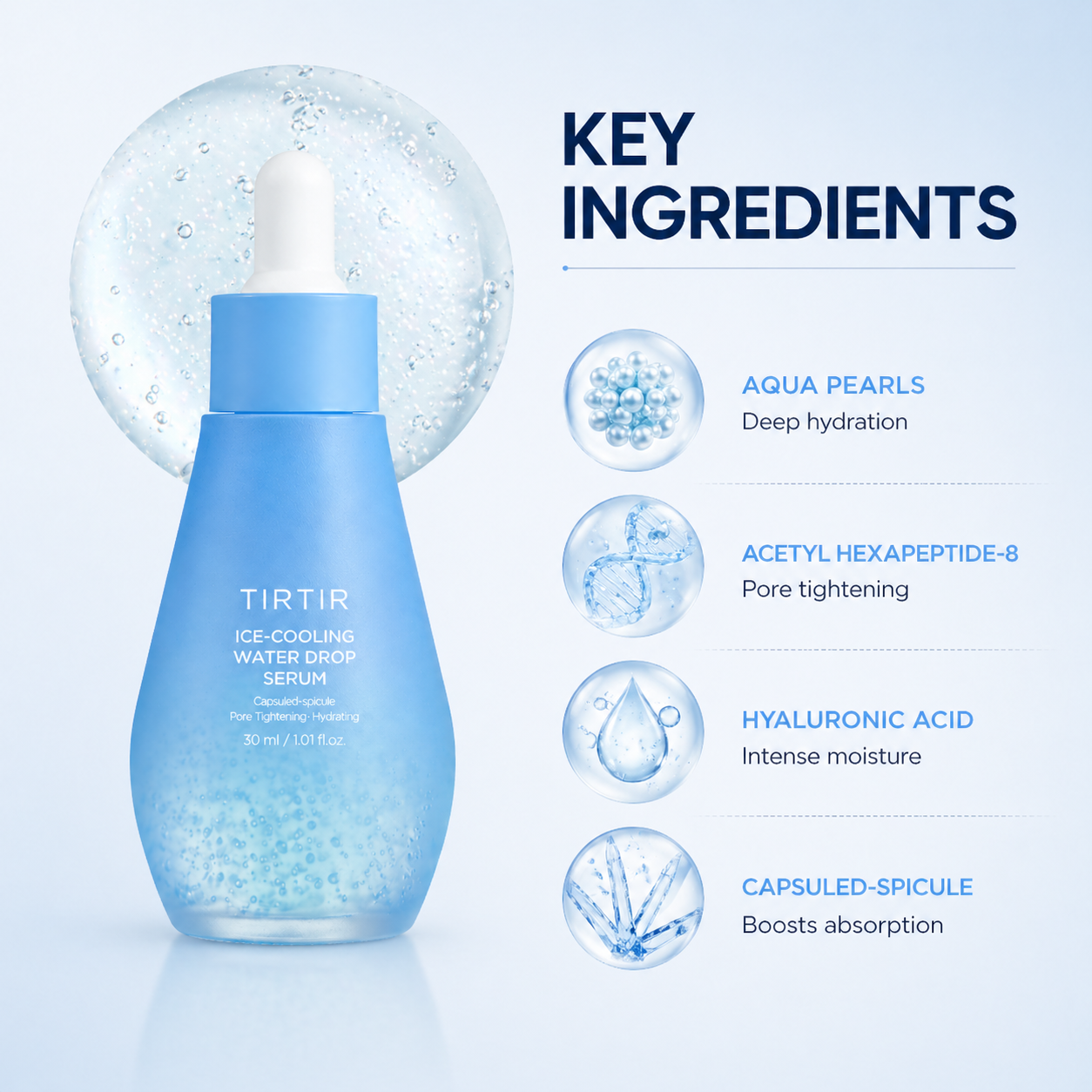 TIRTIR Ice-Cooling Water Drop Serum 30ml hydrating face serum bottle for pore tightening and cooling skin care