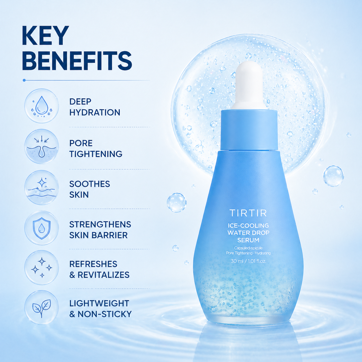 TIRTIR Ice-Cooling Water Drop Serum 30ml hydrating face serum bottle for pore tightening and cooling skin care
