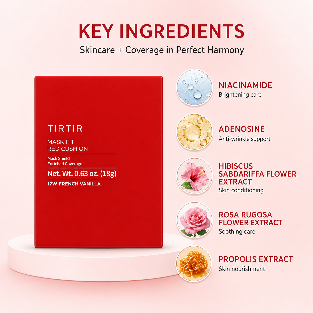 TIRTIR Mask Fit Red Cushion foundation 18g compact with full coverage finish for smooth and even skin tone
