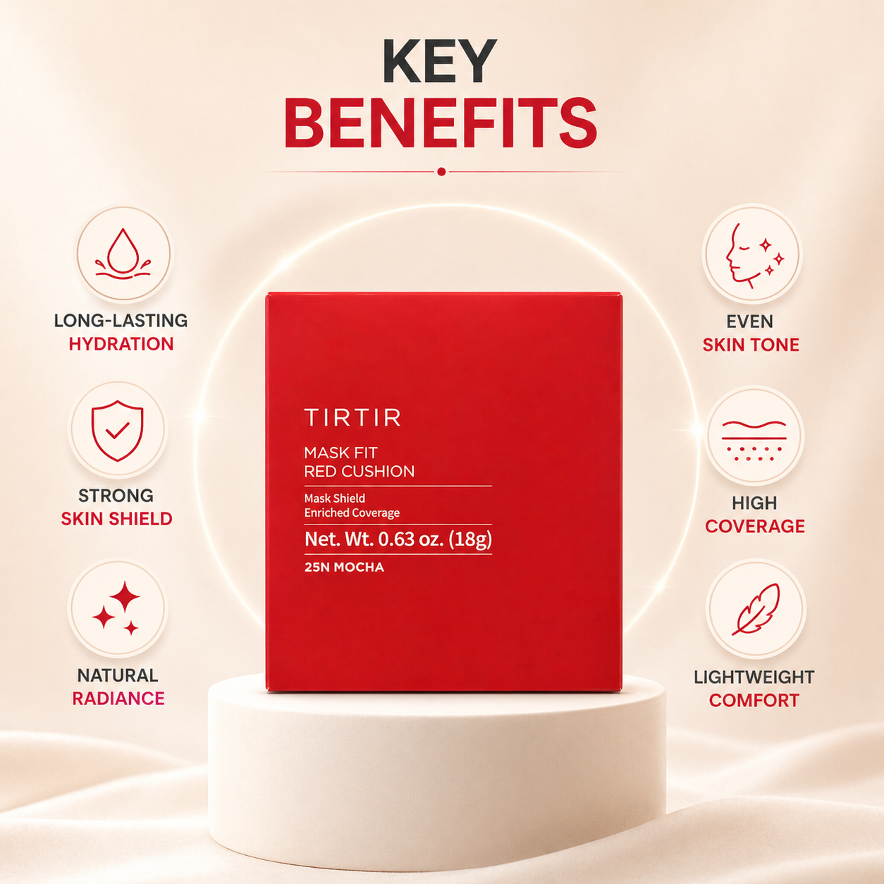 TIRTIR Mask Fit Red Cushion 25N Mocha cushion foundation 18g providing full coverage for uneven skin tone with a smooth finish