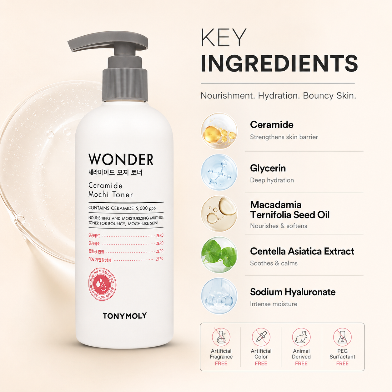TONYMOLY Wonder Ceramide Mochi Toner 500ml hydrating face toner for dry sensitive skin and moisture barrier care