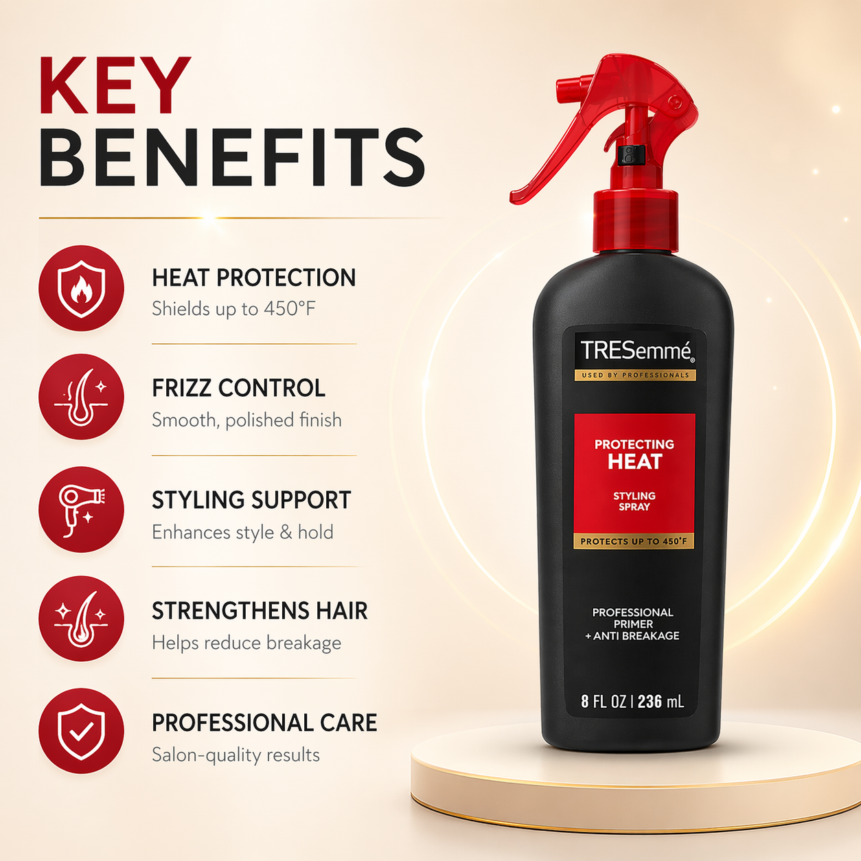TRESemmé Protecting Heat Styling Spray 236ml heat protection hair spray bottle for anti-frizz and breakage control