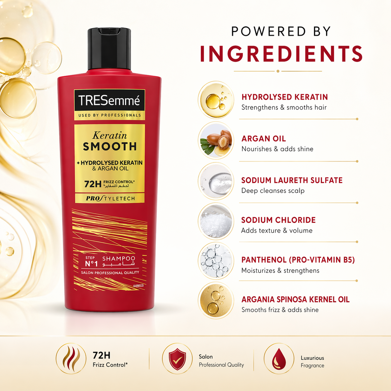 TRESemmé Keratin Smooth Shampoo 400ml anti-frizz shampoo with keratin and argan oil for smooth, manageable hair