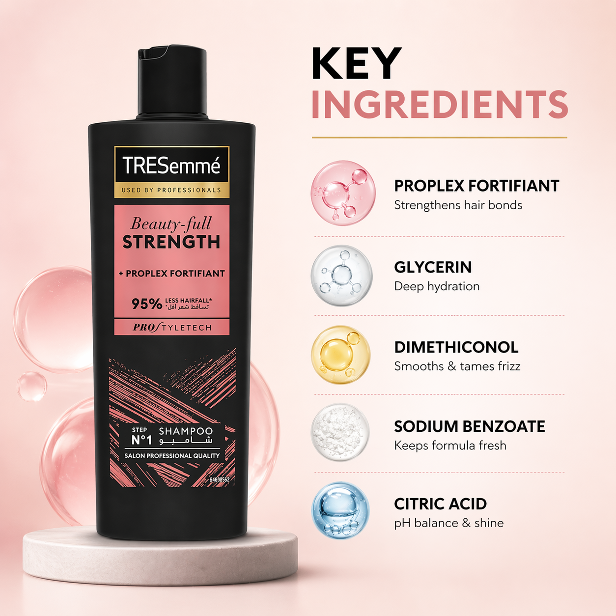 TRESemmé Beauty-full Strength Shampoo 400ml hair fall control shampoo bottle for strengthening weak hair