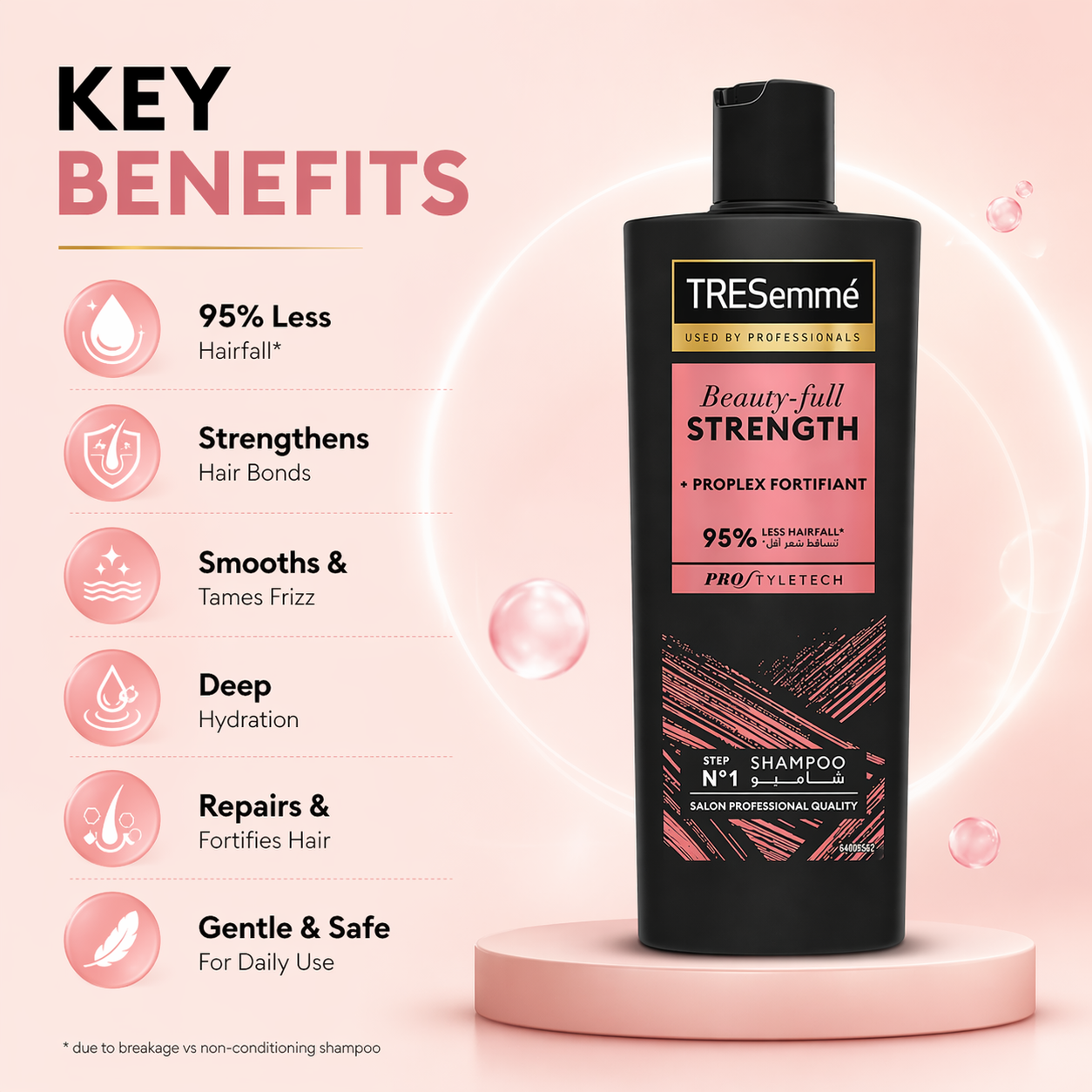 TRESemmé Beauty-full Strength Shampoo 400ml hair fall control shampoo bottle for strengthening weak hair