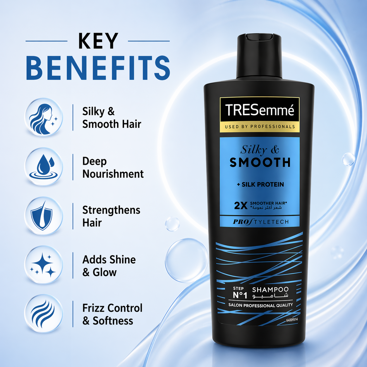 Buy TRESemmé Silky & Smooth Shampoo 400ml for frizz control and silky hair. Best price in Dubai. Shop online UAE for salon-quality results.