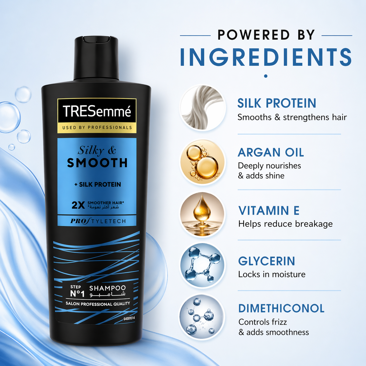 Buy TRESemmé Silky & Smooth Shampoo 400ml for frizz control and silky hair. Best price in Dubai. Shop online UAE for salon-quality results.