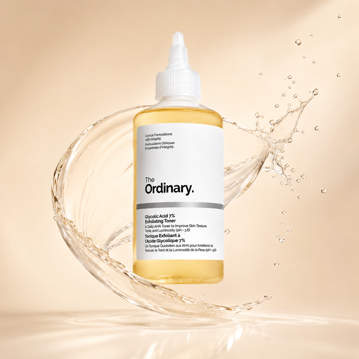 The Ordinary Glycolic Acid 7% Exfoliating Toner 240ml AHA facial toner bottle for smoother, brighter-looking skin and improved texture