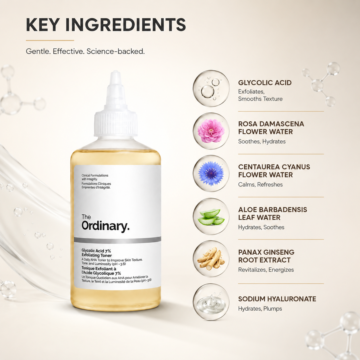 The Ordinary Glycolic Acid 7% Exfoliating Toner 240ml AHA facial toner bottle for smoother, brighter-looking skin and improved texture