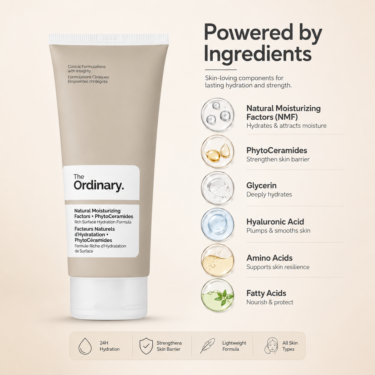 The Ordinary Natural Moisturizing Factors + PhytoCeramides Barrier Repair Moisturizer 100ml for deep hydration and skin barrier support.