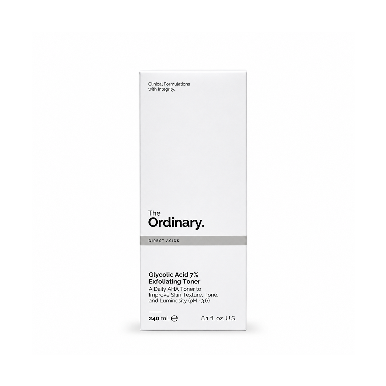The Ordinary Glycolic Acid 7% Exfoliating Toner 240ml AHA facial toner bottle for smoother, brighter-looking skin and improved texture