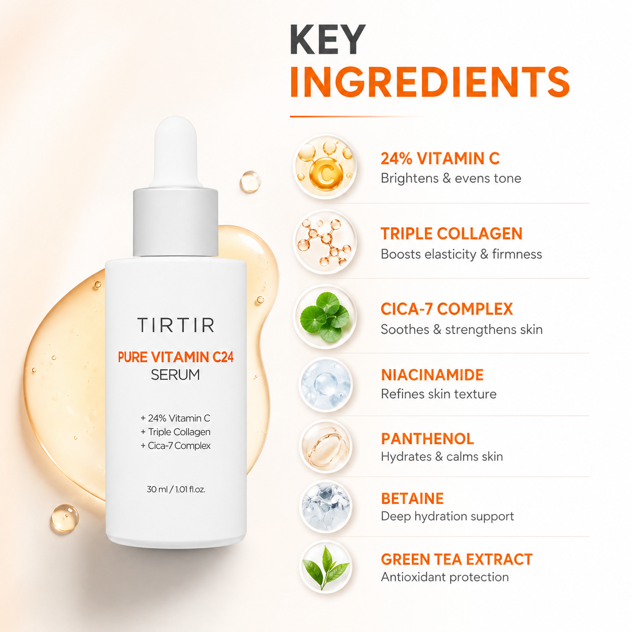 Tirtir Pure Vitamin C24 Serum 30ml brightening face serum for dark spots and uneven skin tone
