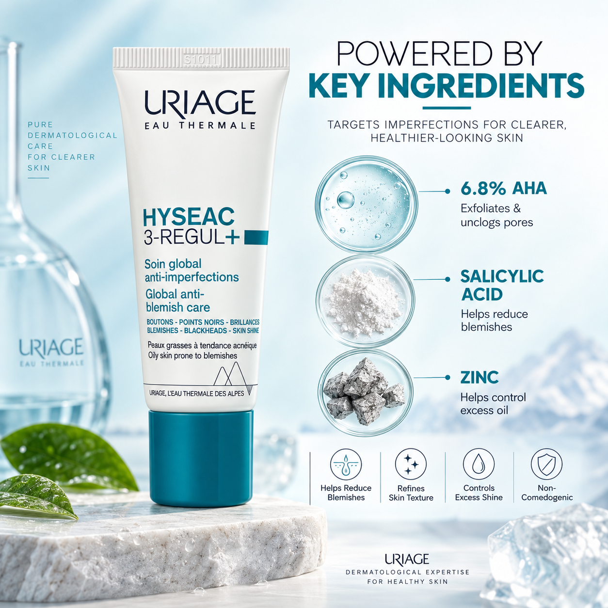 Uriage Hyséac 3-Regul+ Global Anti-Blemish Care 40ml for oily blemish-prone skin and excess shine