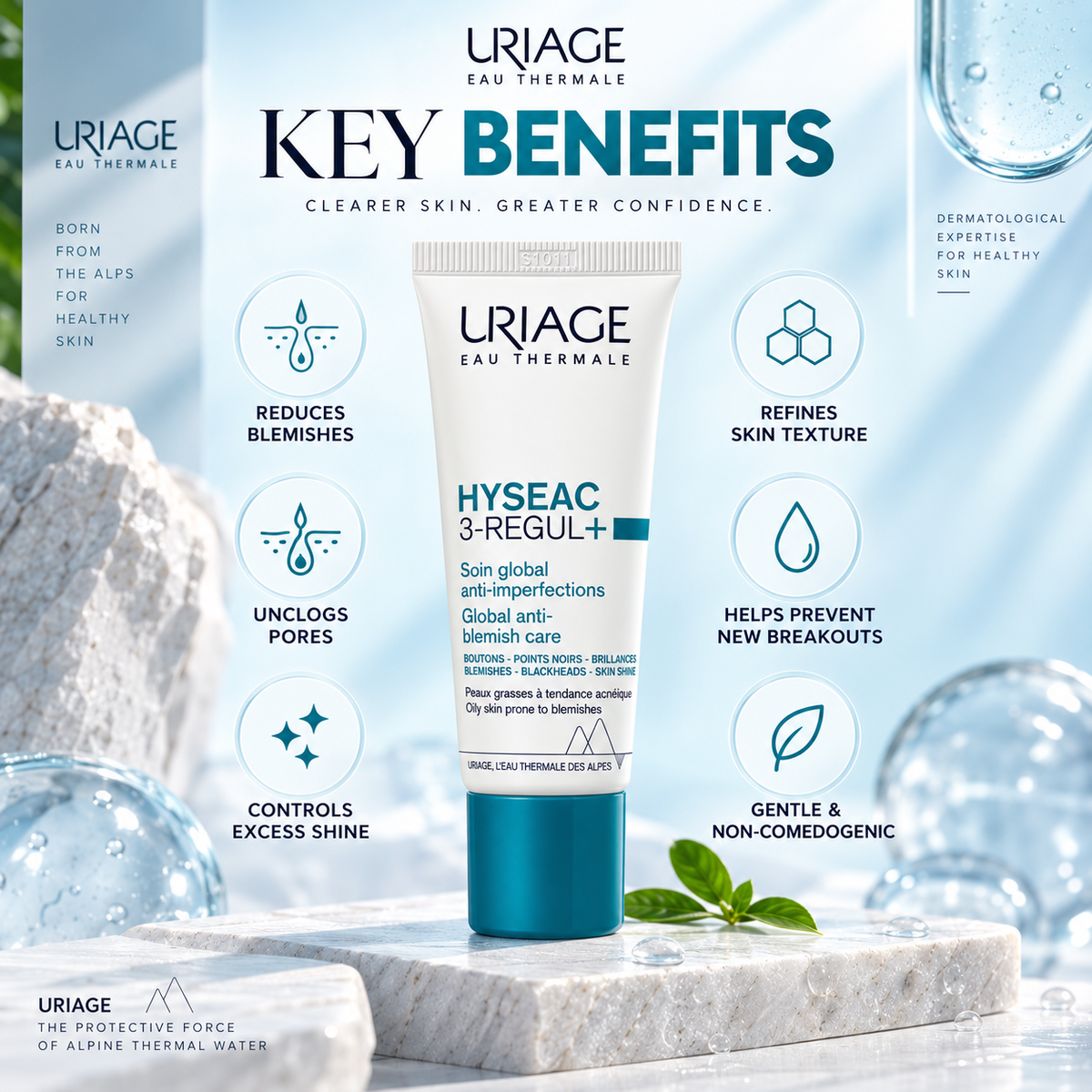 Uriage Hyséac 3-Regul+ Global Anti-Blemish Care 40ml for oily blemish-prone skin and excess shine