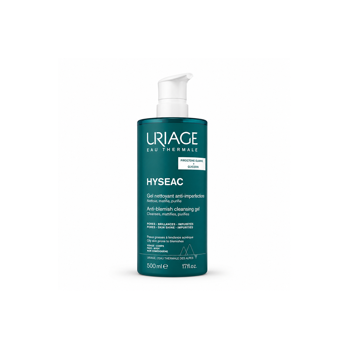Uriage Hyséac Anti-Blemish Cleansing Gel 500ml for oily, blemish-prone skin, cleansing and purifying impurities