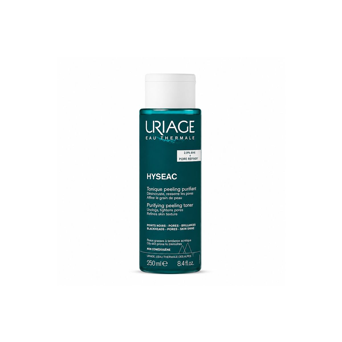 Uriage Hyséac Purifying Peeling Toner 250ml for oily skin, helping unclog pores and refine skin texture