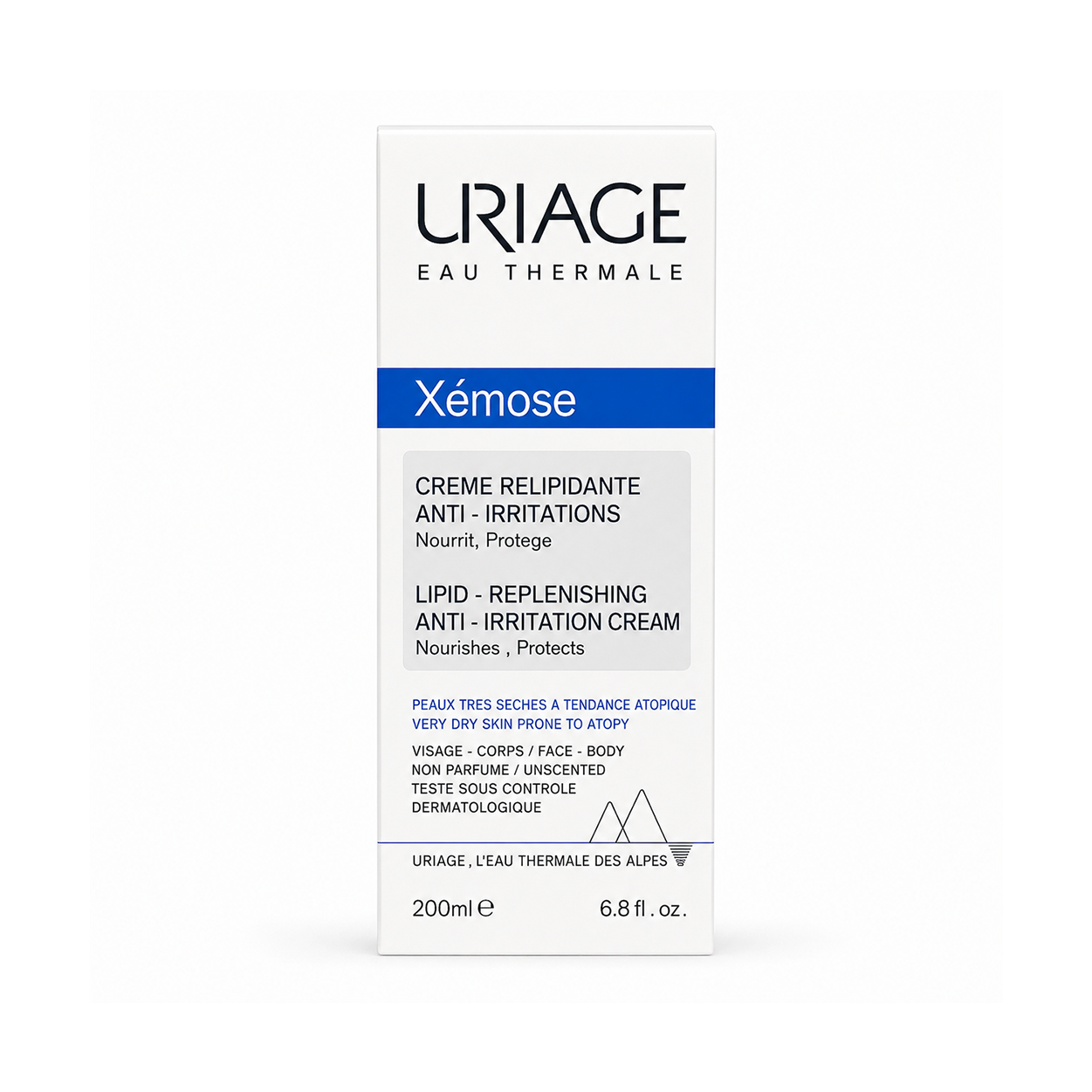 Uriage Xémose Lipid-Replenishing Anti-Irritation Cream 200ml tube for very dry and atopy-prone skin, helping nourish and repair the skin barrier.