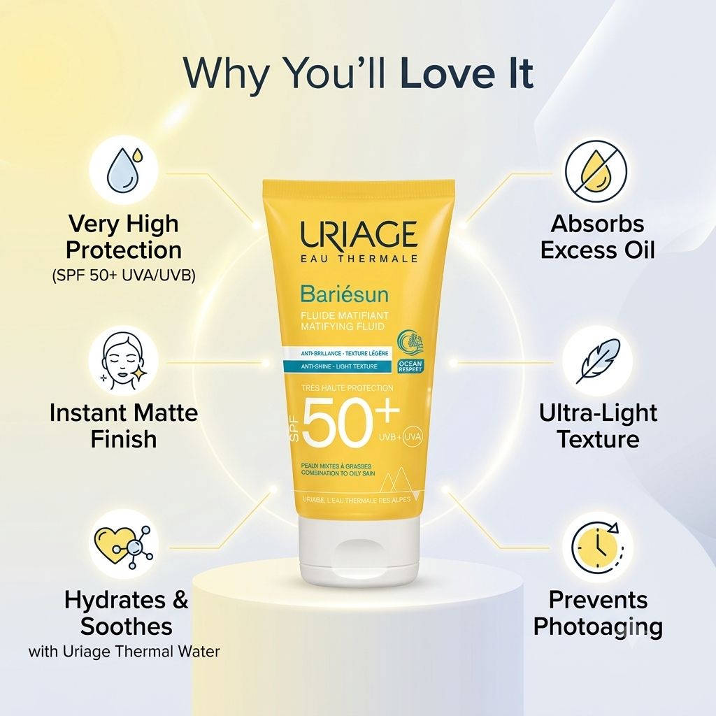 Uriage Bariésun Matifying Fluid SPF 50+ 50ml facial sunscreen for combination to oily skin with lightweight matte finish and high UV protection