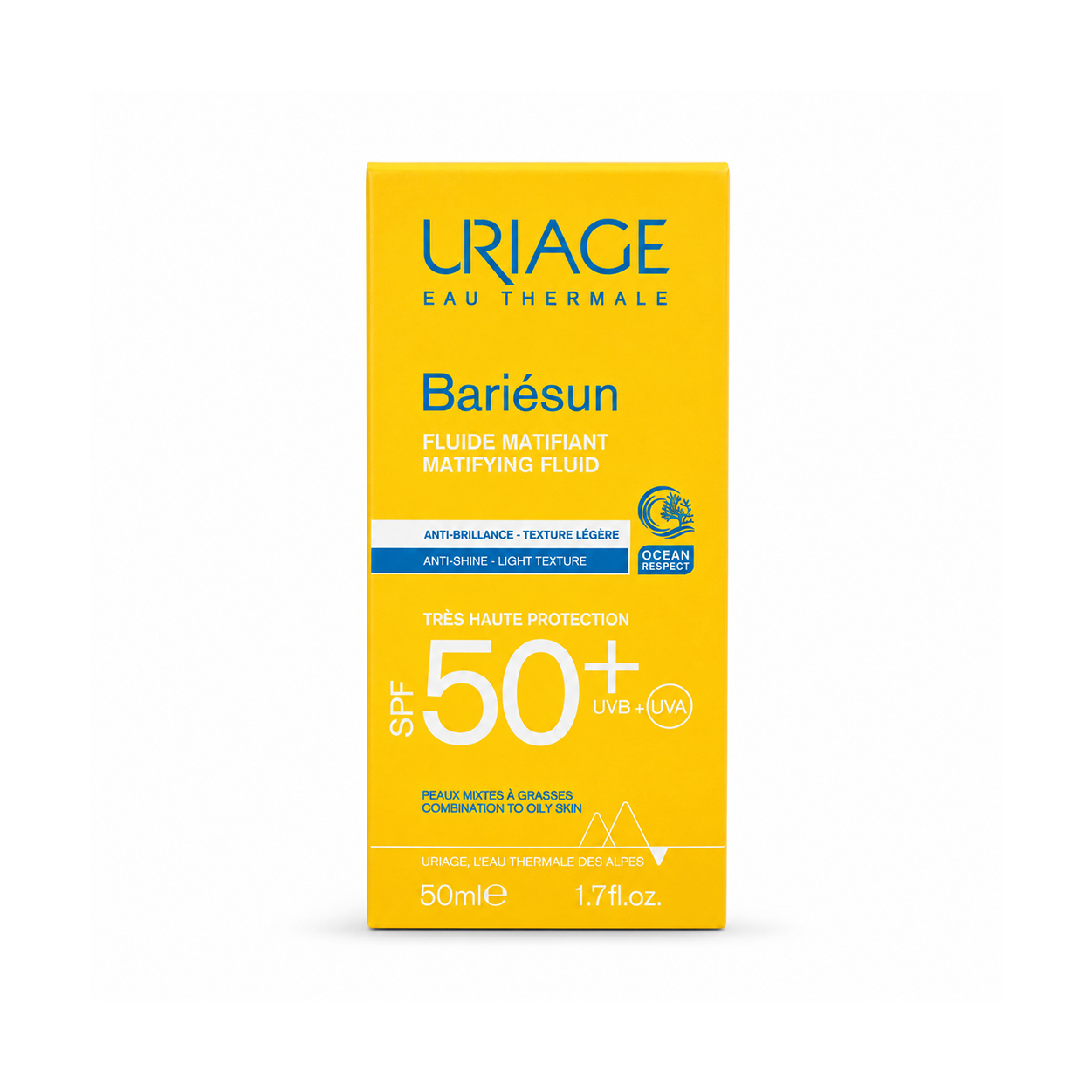 Uriage Bariésun Fluide Matifiant SPF 50+ Mattifying Fluid 50ml face sunscreen for combination to oily skin with lightweight shine control.
