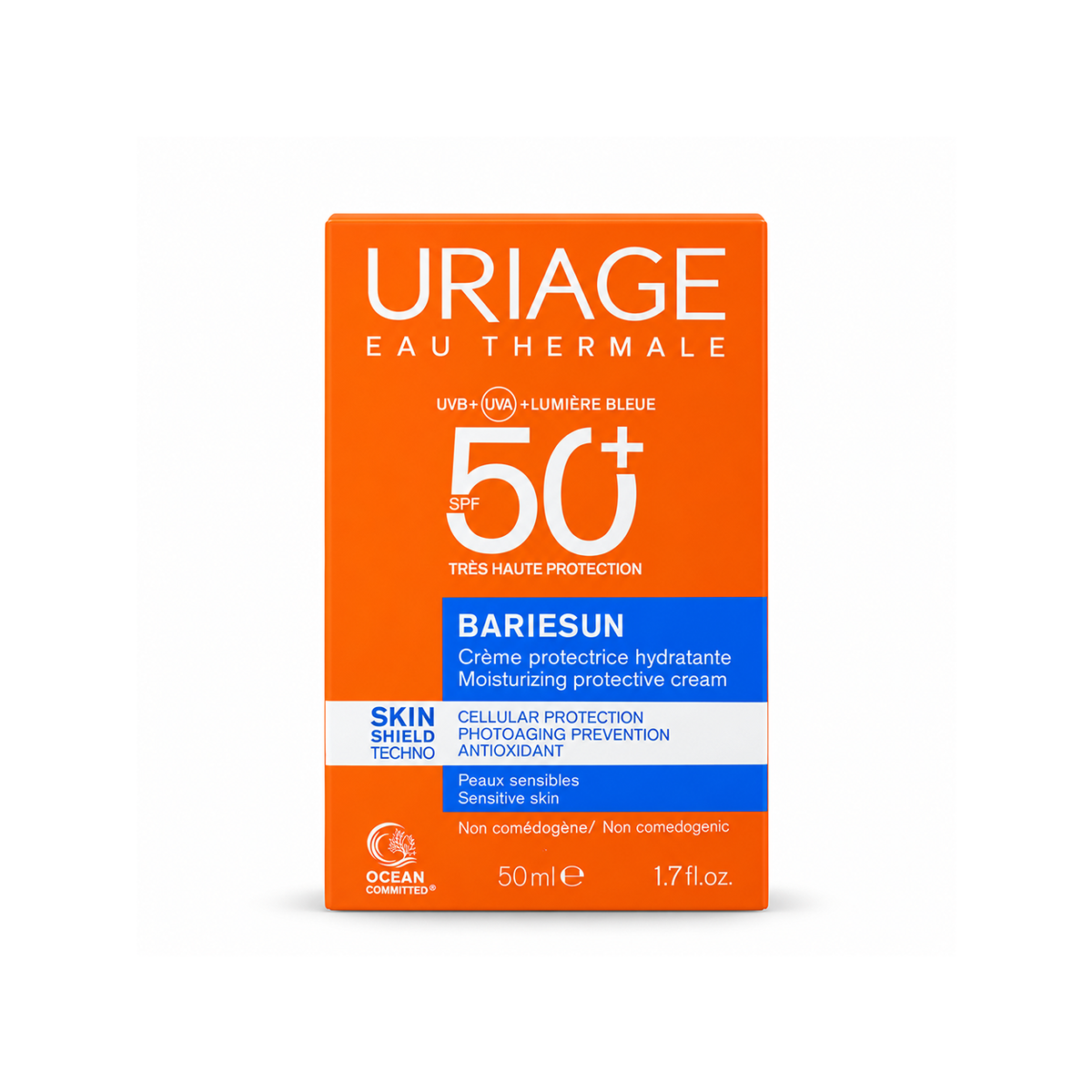 Uriage Bariésun Moisturizing Protective Cream SPF 50+ 50ml facial sunscreen for very high UVA and UVB protection.